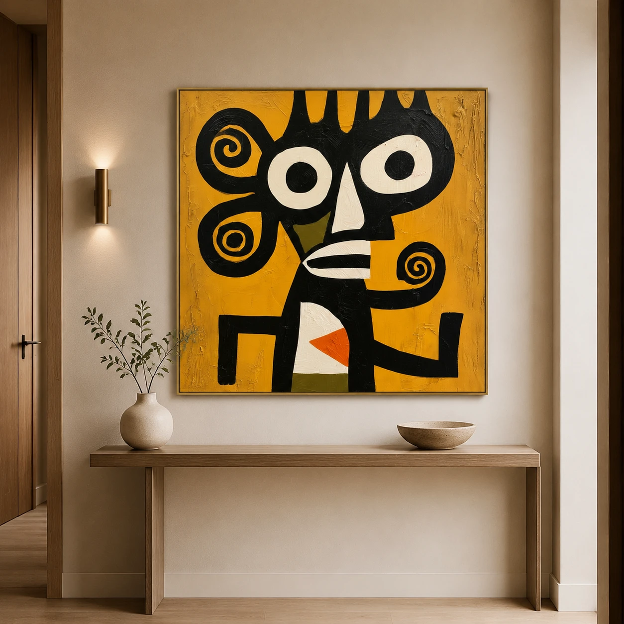 the-spiral-eared-watcher-primitive-abstract-wall-art-scene-02 S015 | The Spiral-Eared Watcher – Primitive Abstract Wall Art