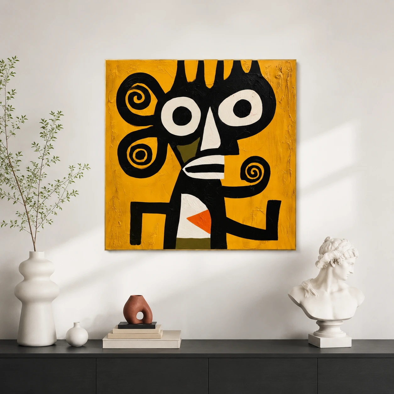 the-spiral-eared-watcher-primitive-abstract-wall-art-scene-03 S015 | The Spiral-Eared Watcher – Primitive Abstract Wall Art