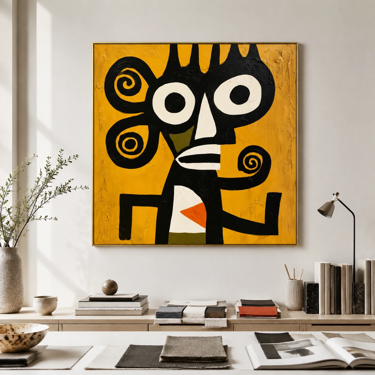 the-spiral-eared-watcher-primitive-abstract-wall-art-scene-05 S015 | The Spiral-Eared Watcher – Primitive Abstract Wall Art