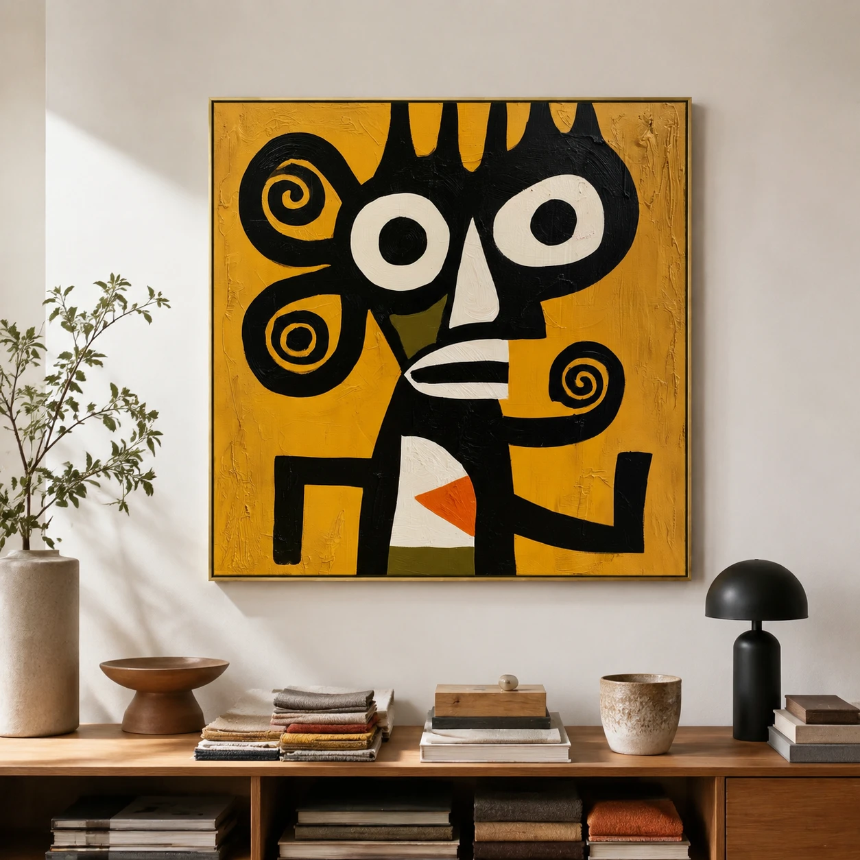 the-spiral-eared-watcher-primitive-abstract-wall-art-scene-06 S015 | The Spiral-Eared Watcher – Primitive Abstract Wall Art