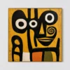 the-tall-mask-mid-century-wall-art-T-1x1-gold-frame-pure-wall Primitive abstract black figure with tall mask shape and spiral detail