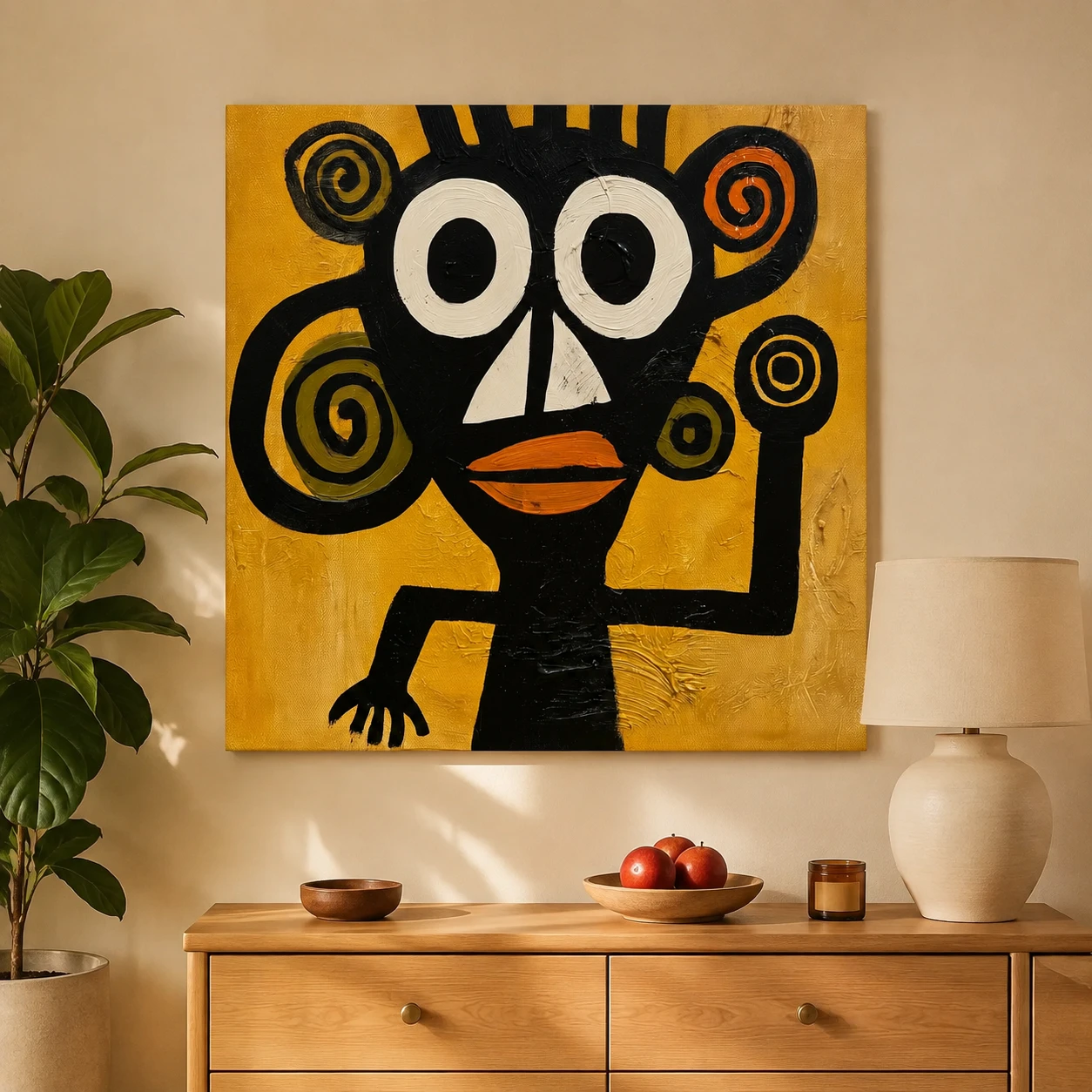 S017 | Twin Spiral Guardian – Boho Figurative Wall Art