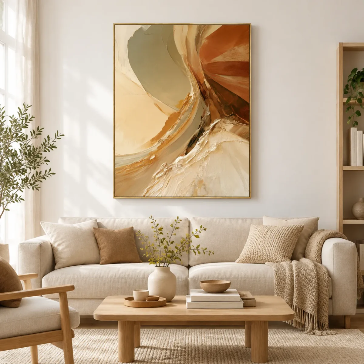 P080 | Amber Divide – Neutral Abstract Wall Art