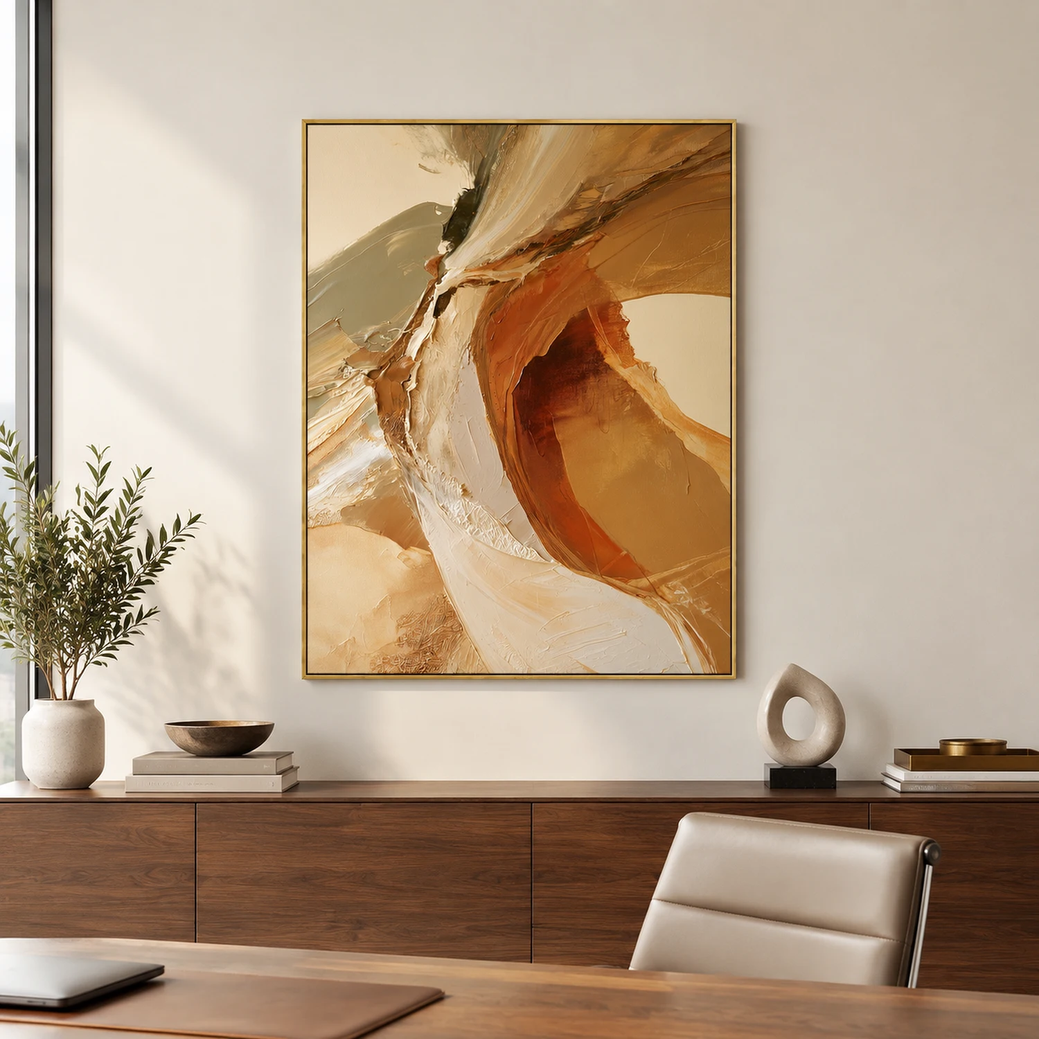 burnt-center-earth-tone-abstract-painting-display-03 P077 | Burnt Center – Earth Tone Abstract Painting