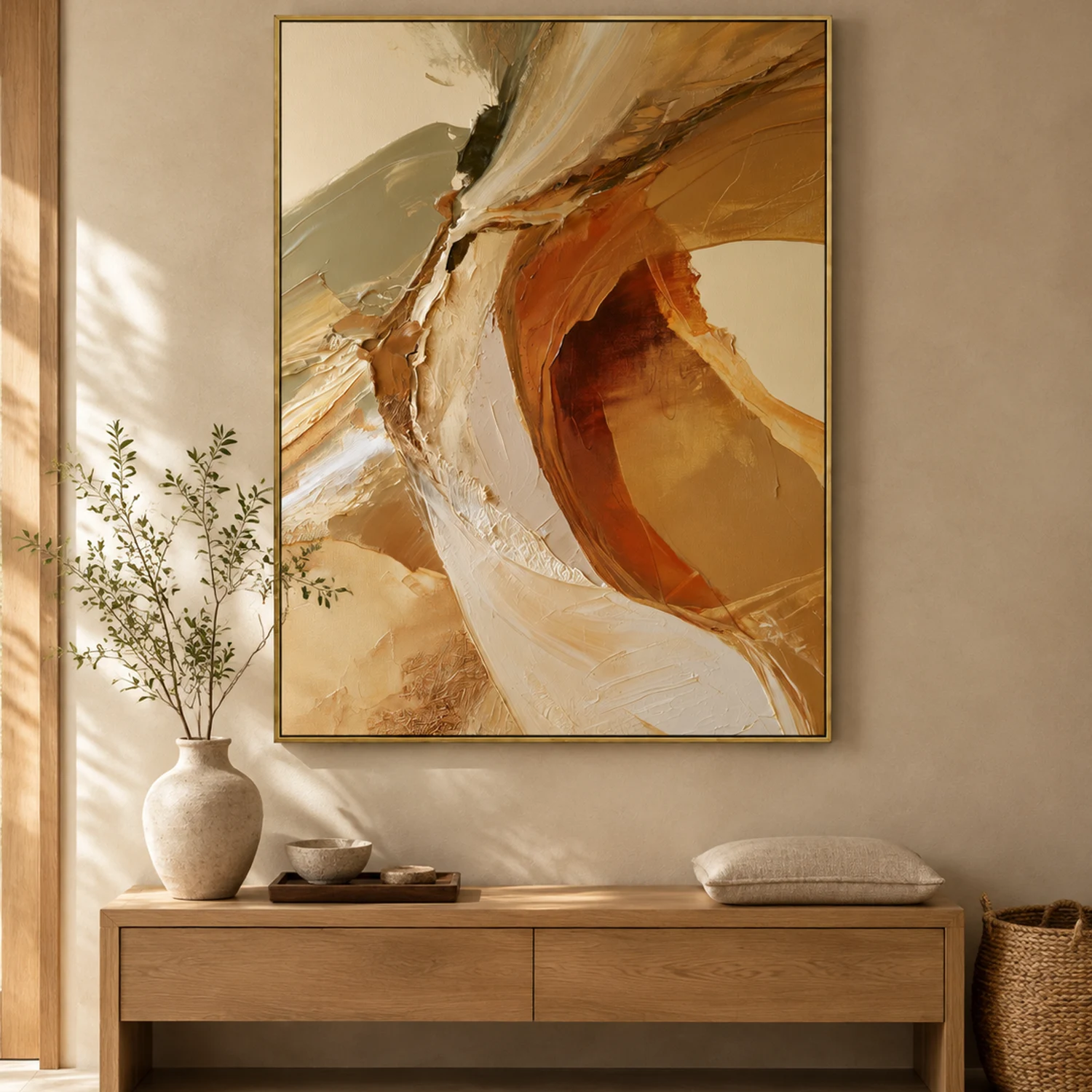 burnt-center-earth-tone-abstract-painting-display-04 P077 | Burnt Center – Earth Tone Abstract Painting