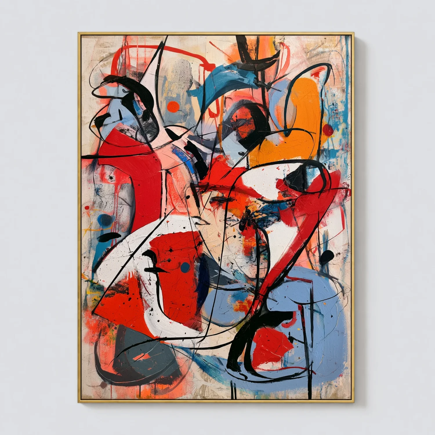 chromatic-tension-red-and-blue-canvas-art-T-3x4-gold-frame-wall P050 | Chromatic Tension – Red and Blue Canvas Art