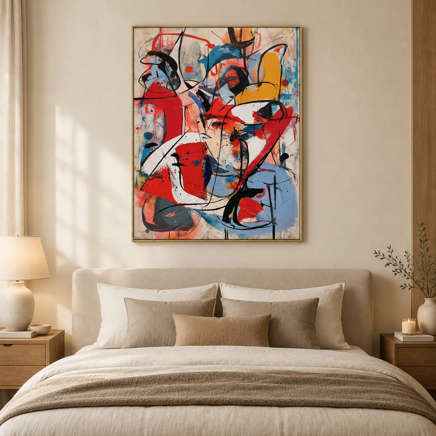 chromatic-tension-red-and-blue-canvas-art-bedroom-1 P050 | Chromatic Tension – Red and Blue Canvas Art