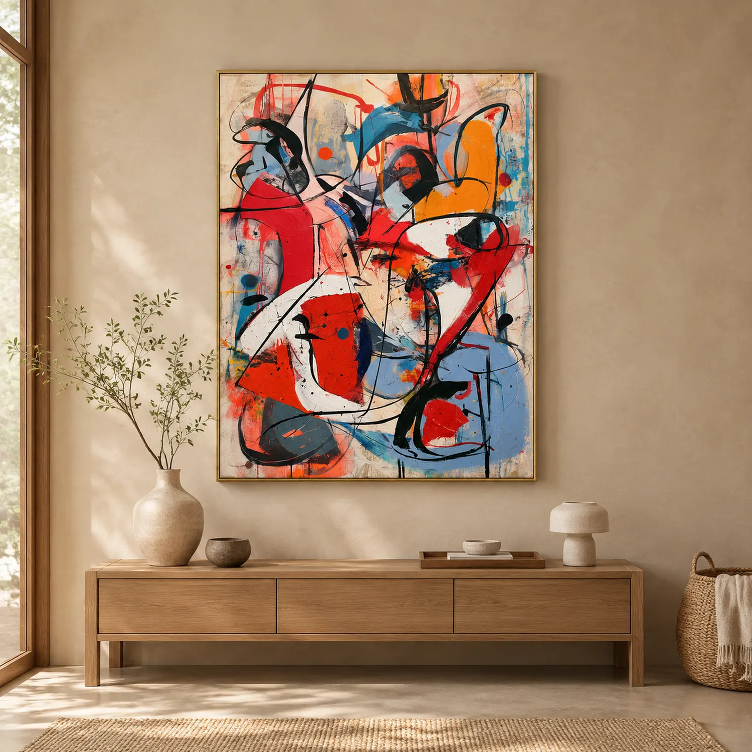 chromatic-tension-red-and-blue-canvas-art-entryway-1 P050 | Chromatic Tension – Red and Blue Canvas Art
