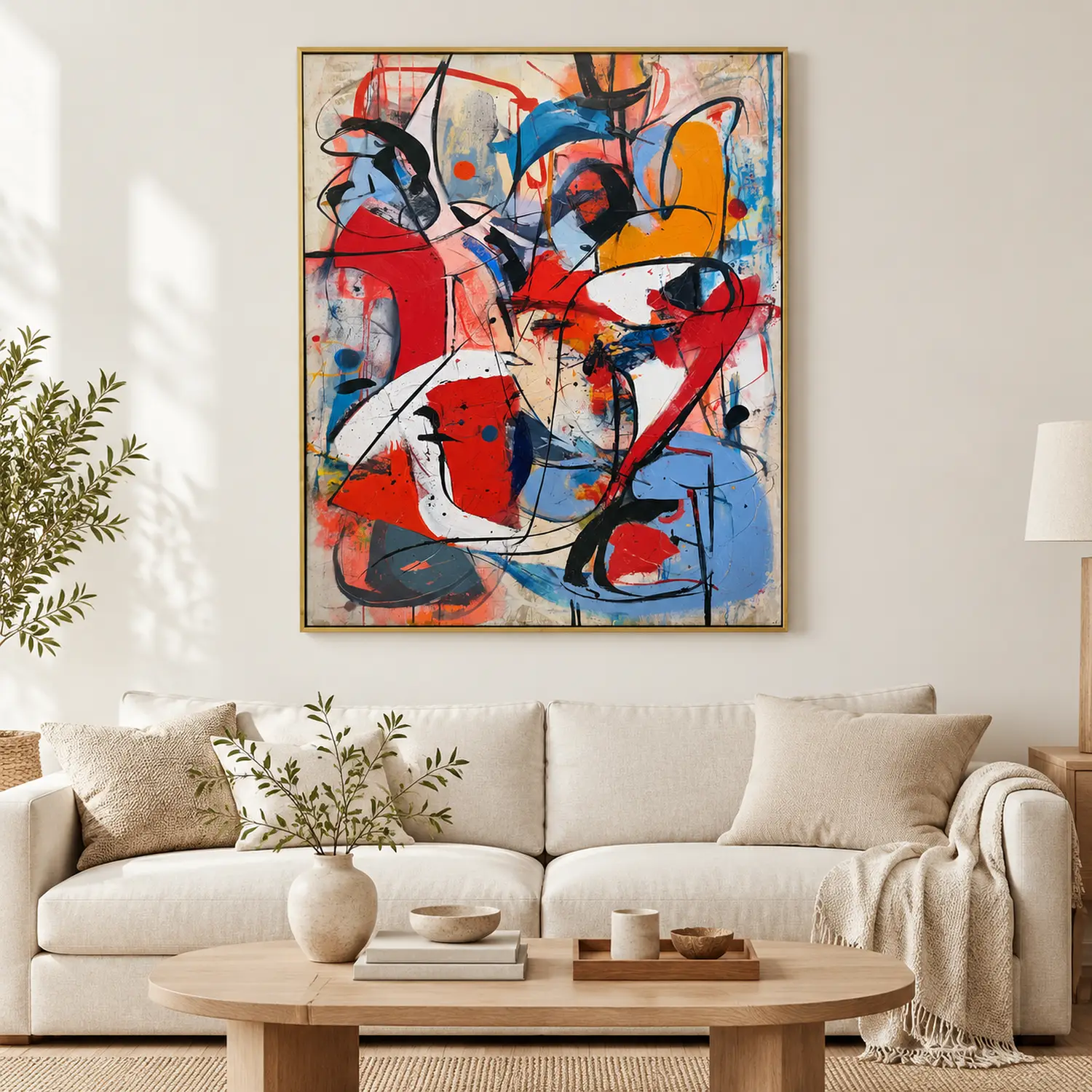 chromatic-tension-red-and-blue-canvas-art-living-room-1 P050 | Chromatic Tension – Red and Blue Canvas Art