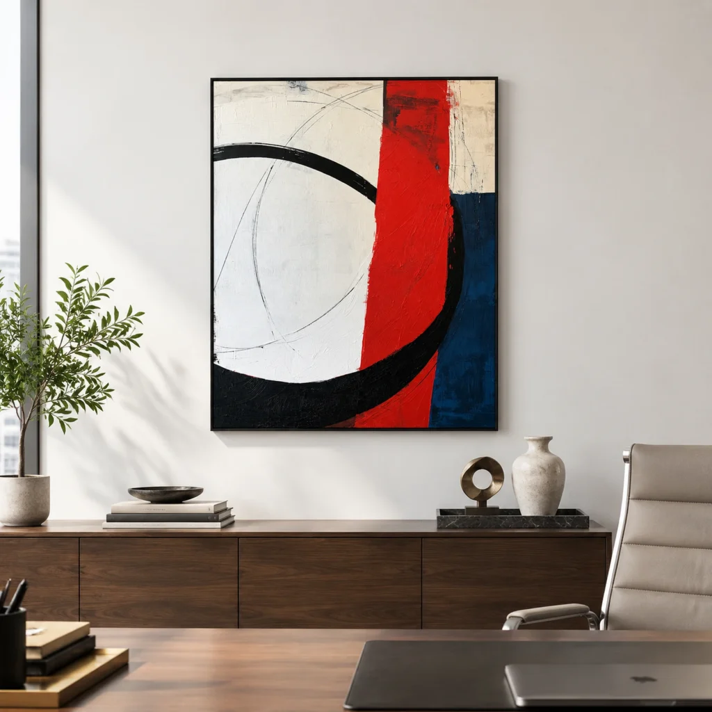 P066 | Crimson Passage – Geometric Abstract Wall Art