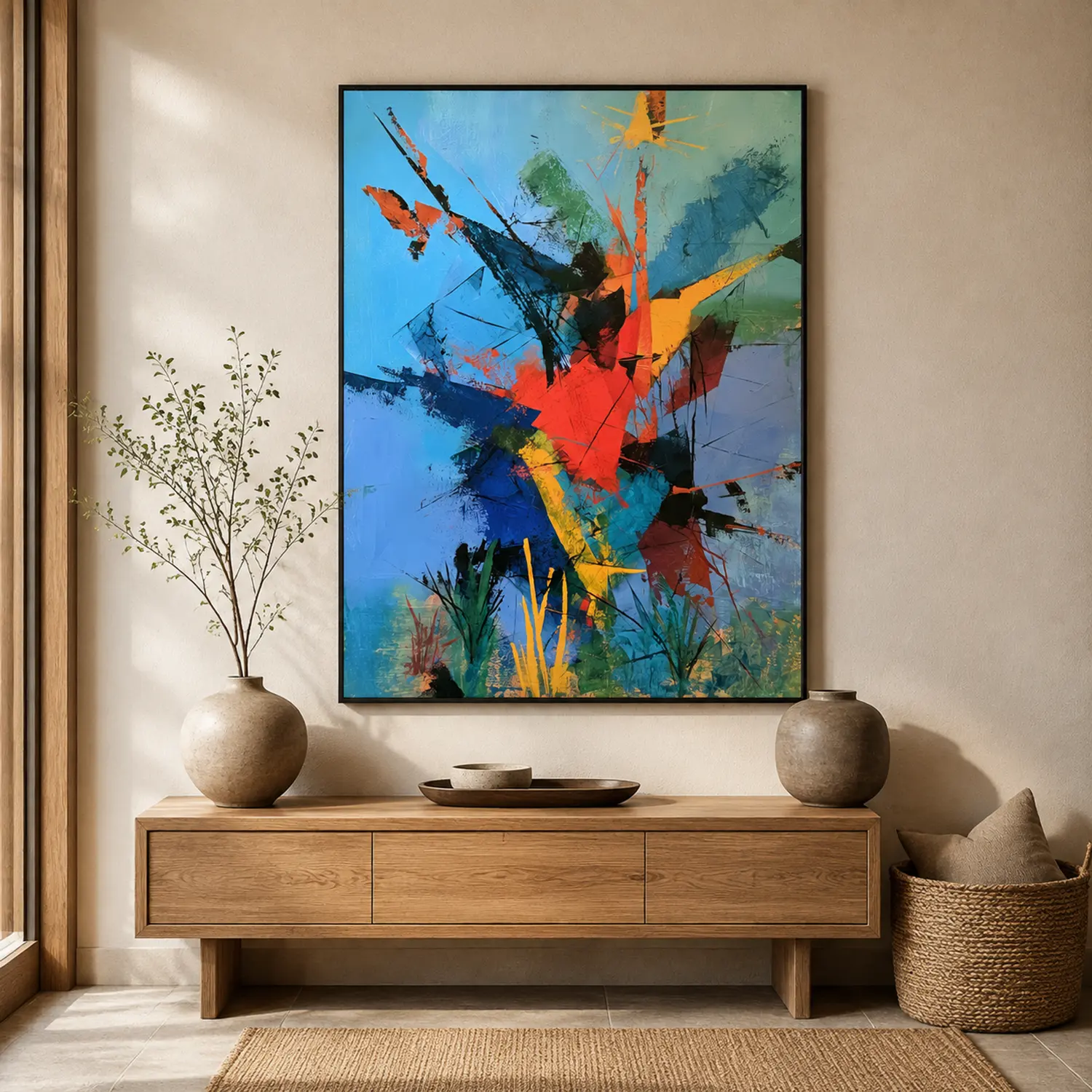morning-spark-blue-abstract-wall-art-entryway-1 P035 | Morning Spark – Blue Abstract Wall Art