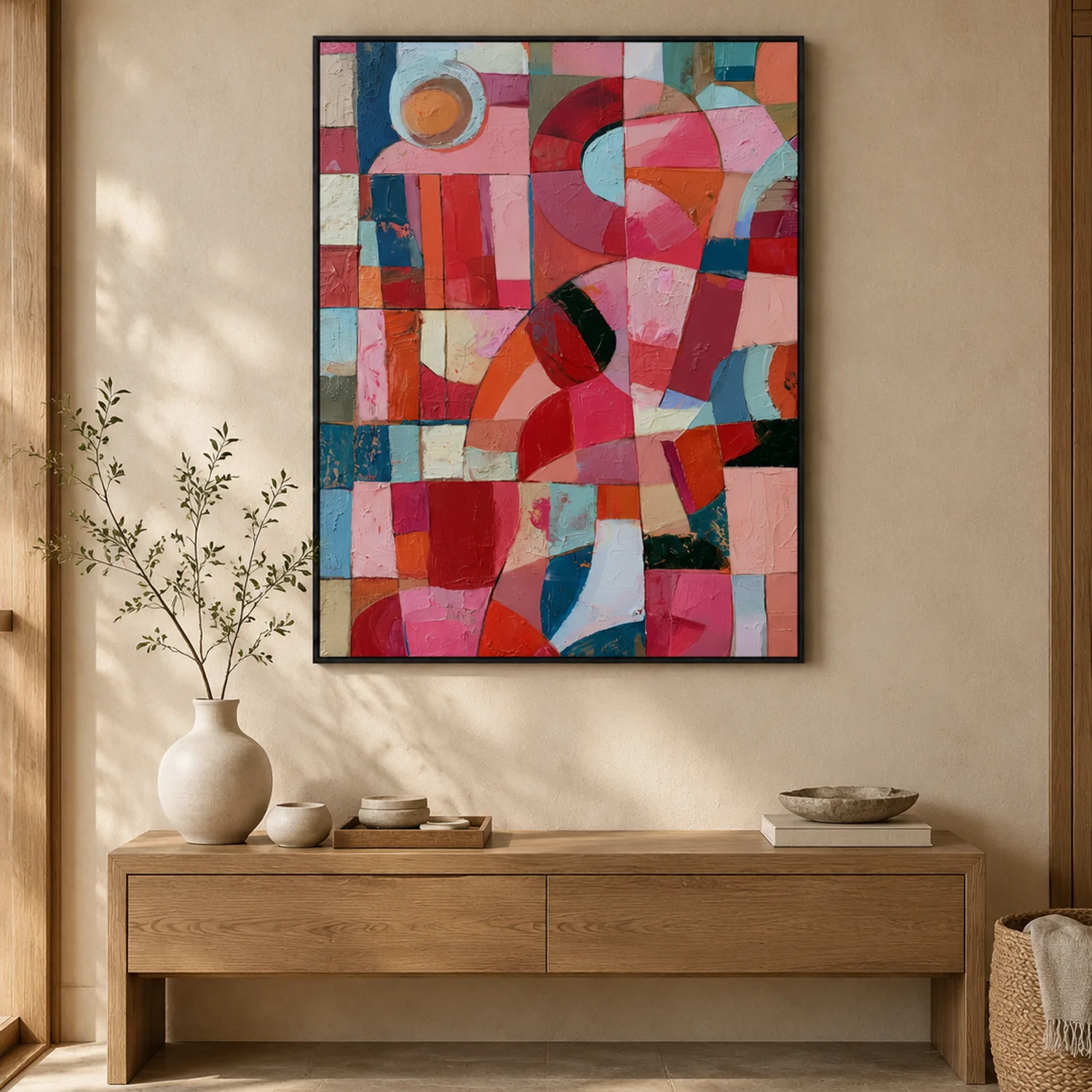 ochre-ring-pink-geometric-wall-art-entryway-1 P060 | Ochre Ring – Pink Geometric Wall Art