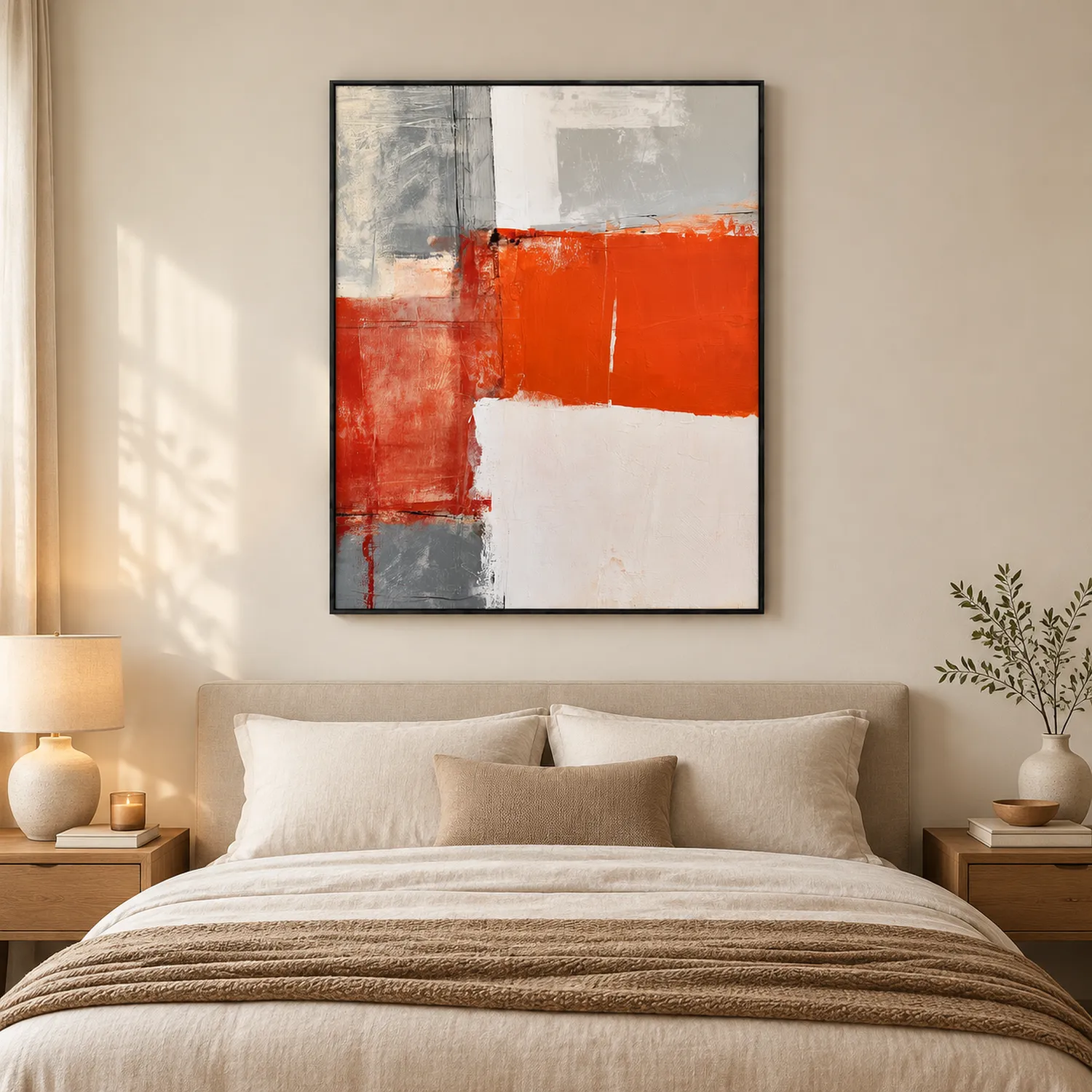 orange-divide-textured-abstract-canvas-bedroom-1 P055 | Orange Divide – Textured Abstract Canvas