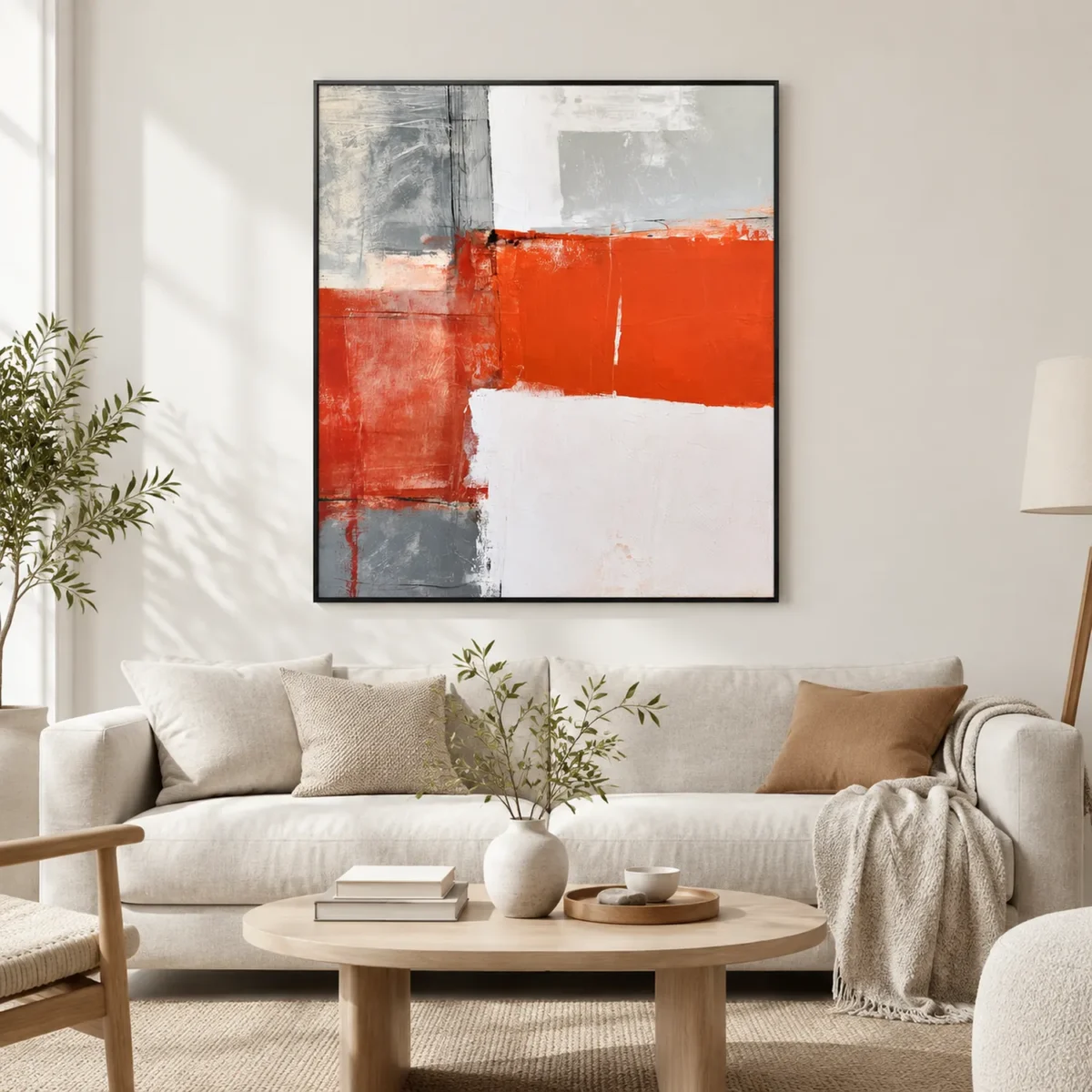 P055 | Orange Divide – Textured Abstract Canvas