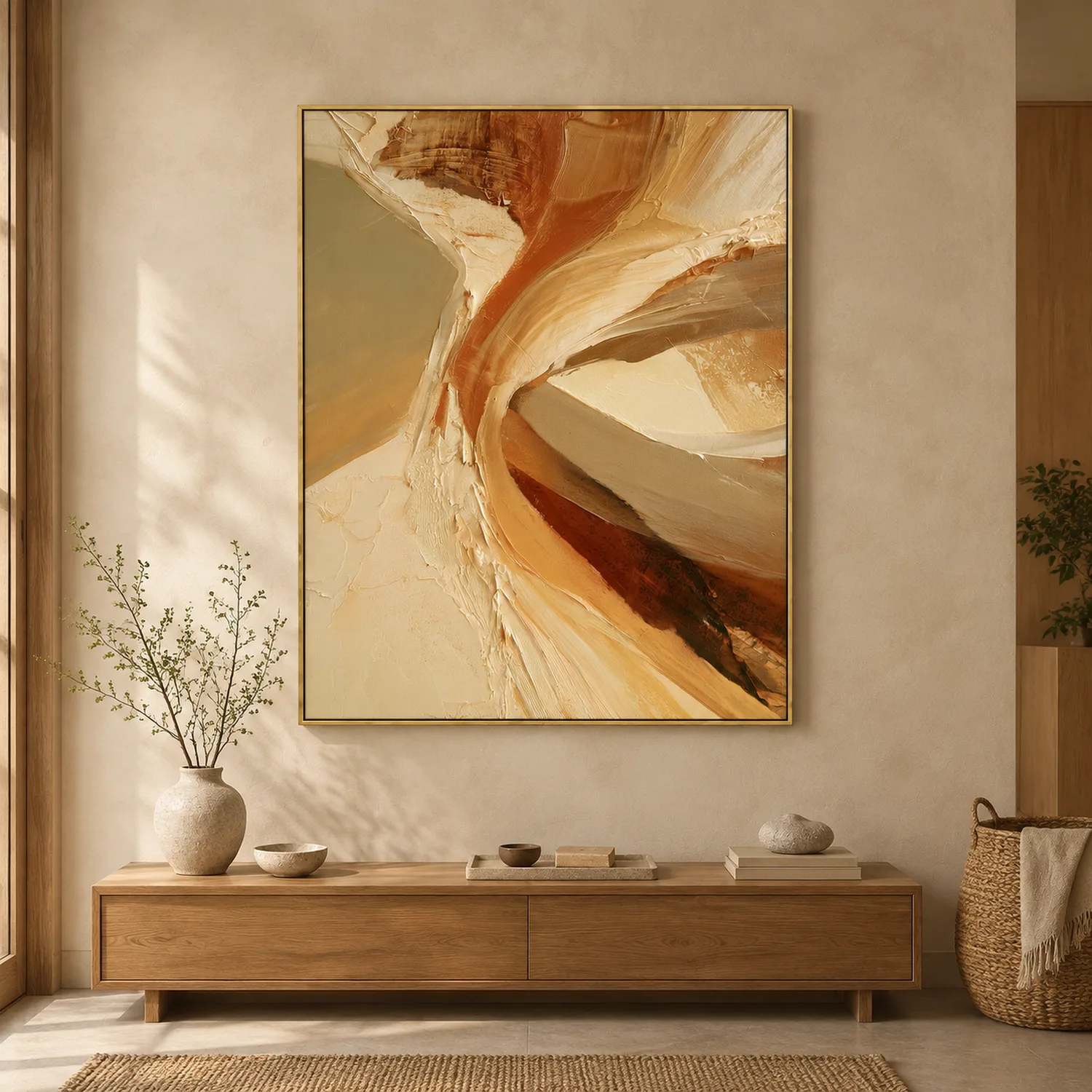 pale-turn-beige-abstract-wall-art-display-04 P079 | Pale Turn – Beige Abstract Wall Art