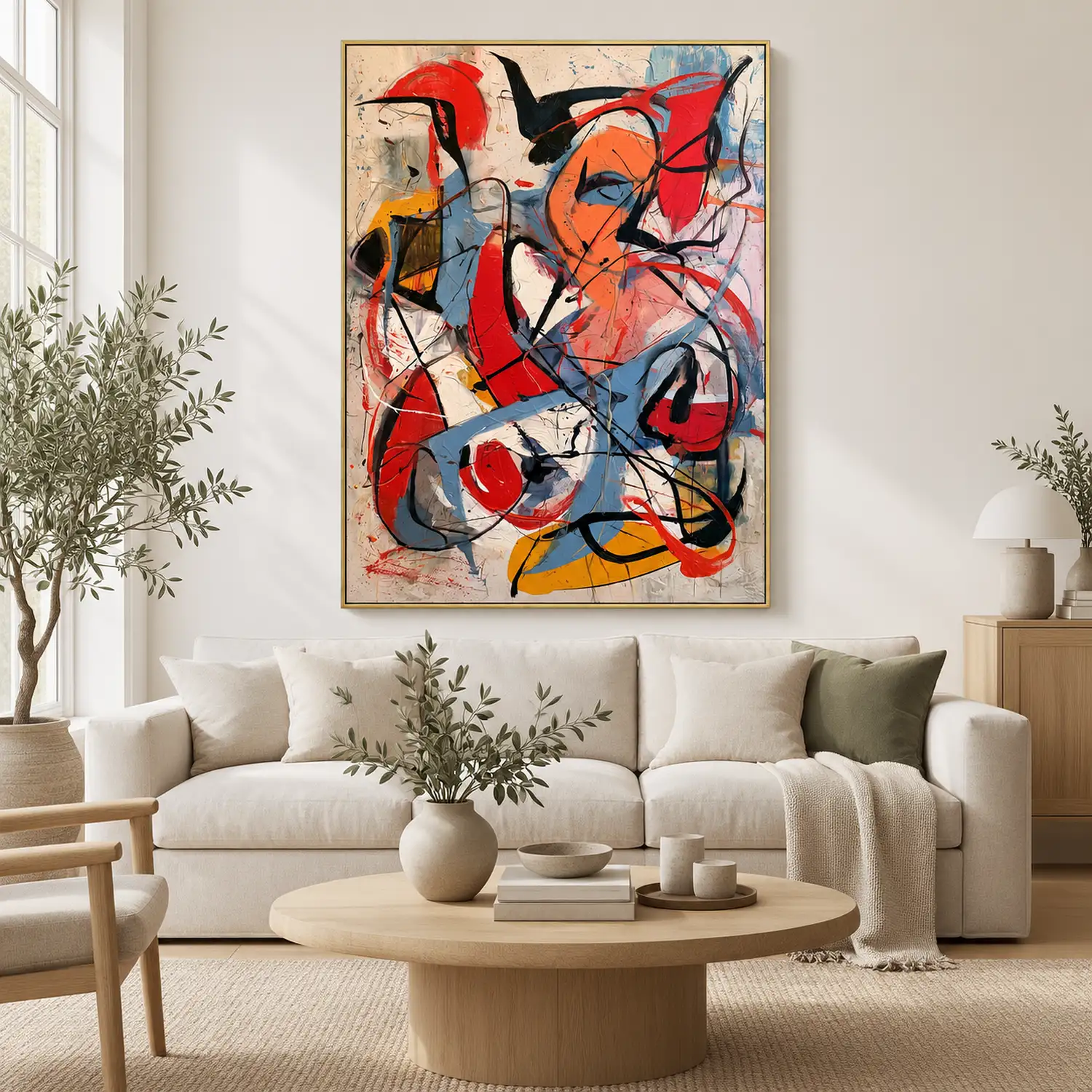 primitive-pulse-red-abstract-wall-art-living-room-1 P047 | Primitive Pulse – Red Abstract Wall Art