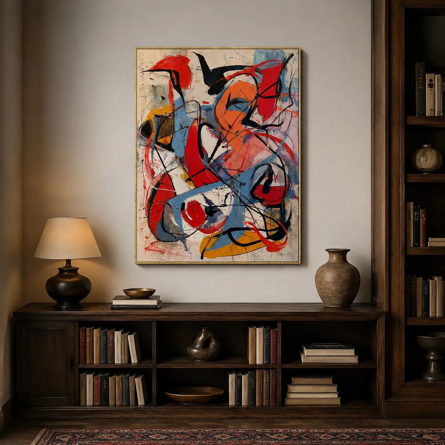 primitive-pulse-red-abstract-wall-art-office-1 P047 | Primitive Pulse – Red Abstract Wall Art