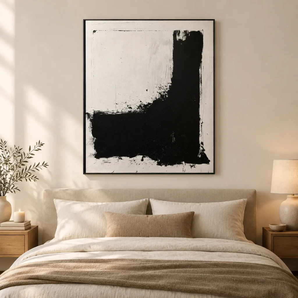 P072 | A Quiet Boundary – Black Geometric Wall Art
