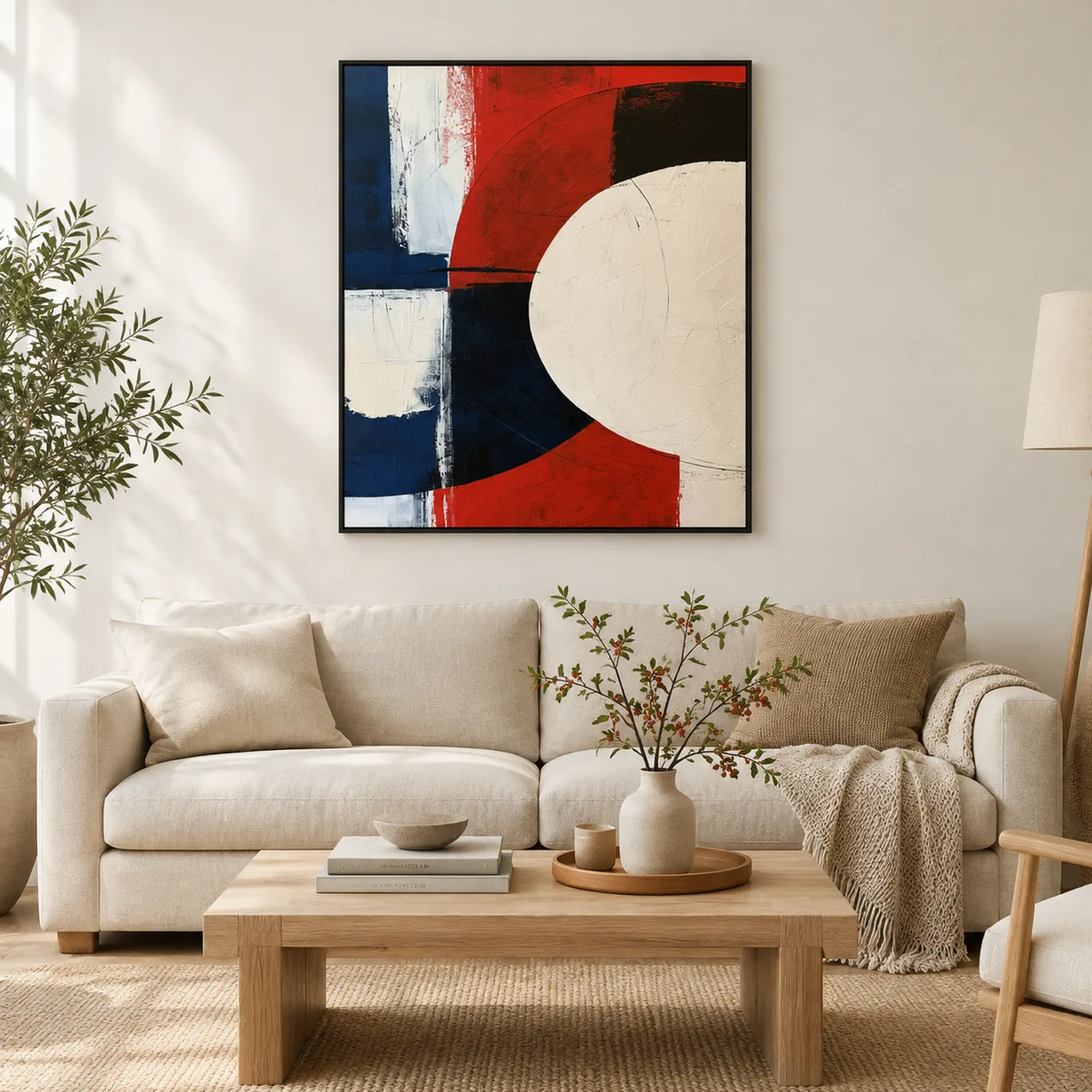 red-across-white-modern-abstract-wall-art-display-01 P069 | Red Across White – Modern Abstract Wall Art