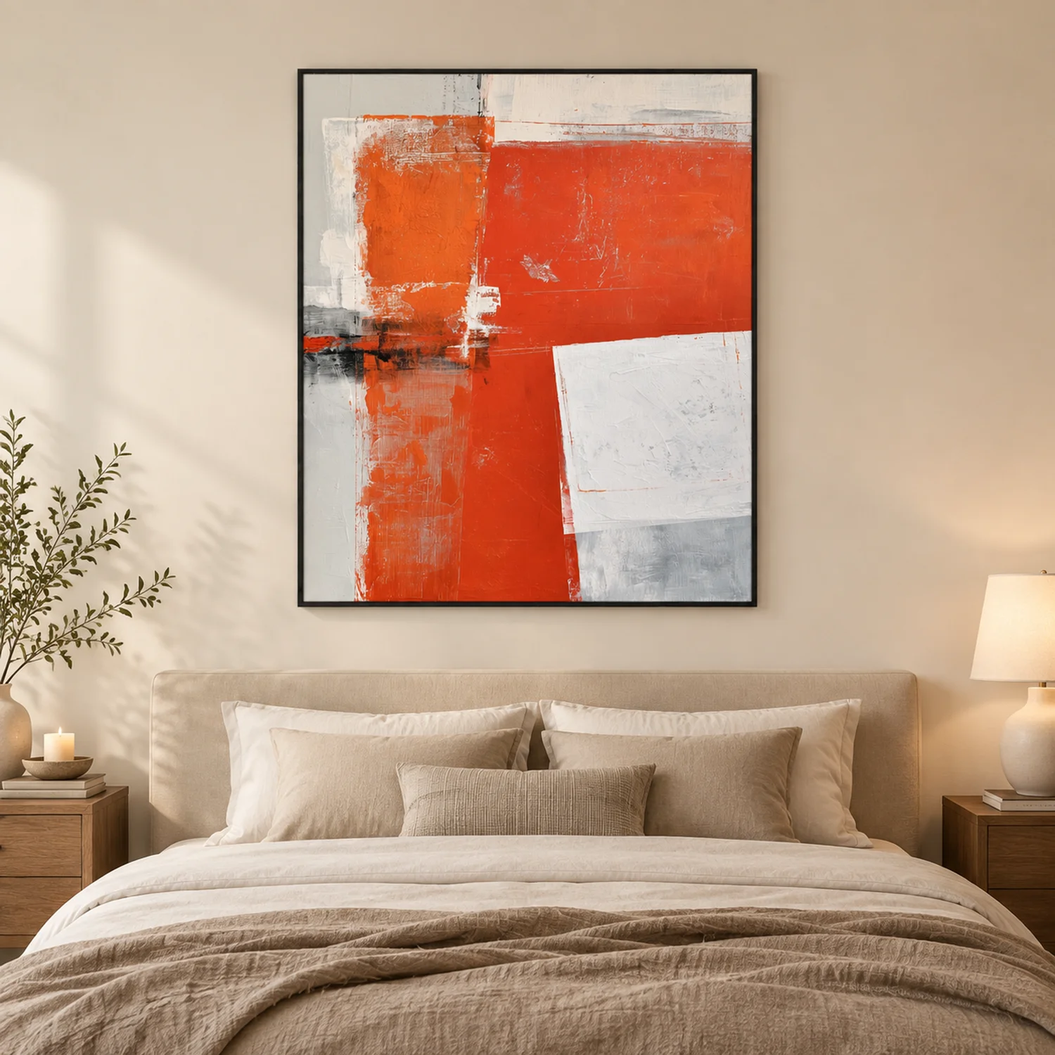 red-crossing-orange-abstract-wall-art-bedroom-1 P052 | Red Crossing – Orange Abstract Wall Art