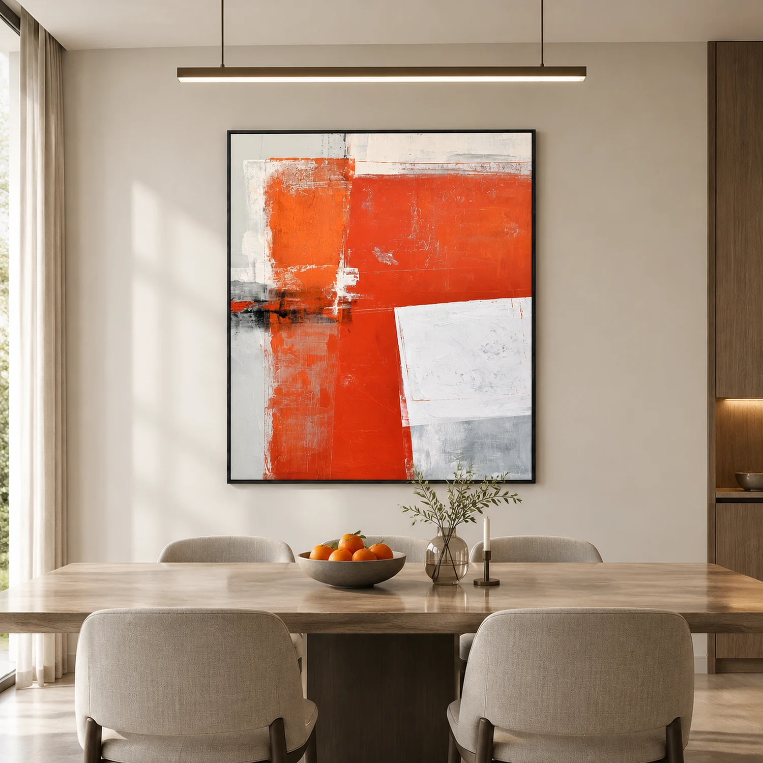 red-crossing-orange-abstract-wall-art-dining-room-1 P052 | Red Crossing – Orange Abstract Wall Art
