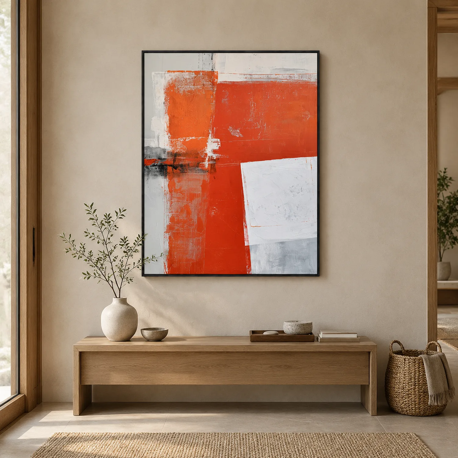 red-crossing-orange-abstract-wall-art-entryway-1 P052 | Red Crossing – Orange Abstract Wall Art