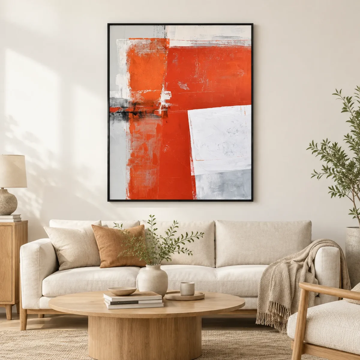 P052 | Red Crossing – Orange Abstract Wall Art
