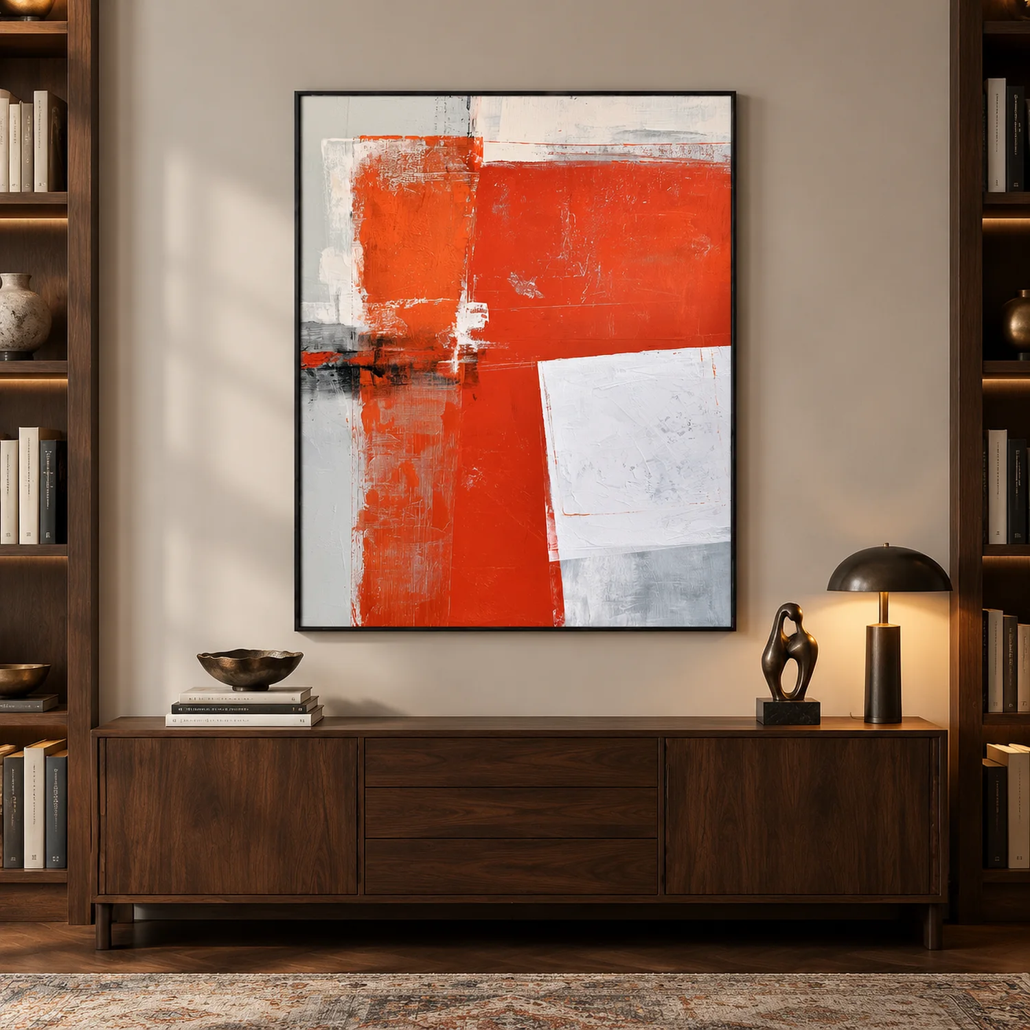 red-crossing-orange-abstract-wall-art-office-1 P052 | Red Crossing – Orange Abstract Wall Art