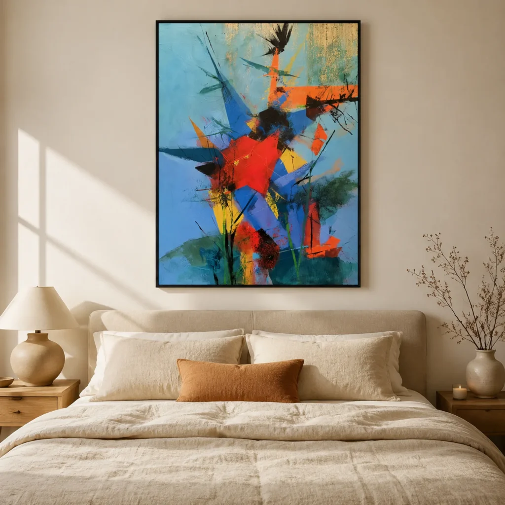 P036 | Red Kite – Blue Abstract Wall Art