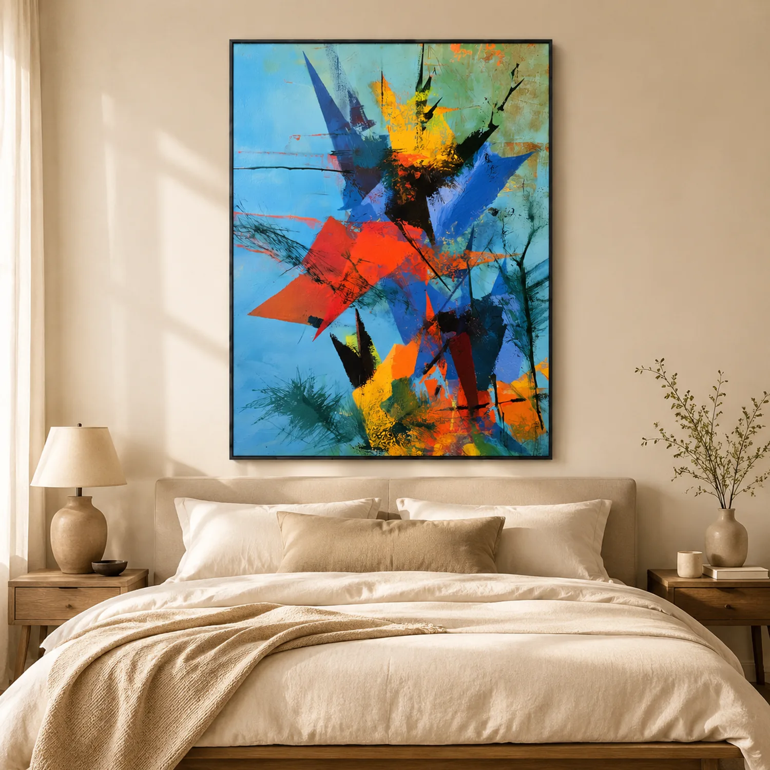 red-pennant-blue-abstract-wall-art-bedroom-1 P037 | Red Pennant – Blue Abstract Wall Art