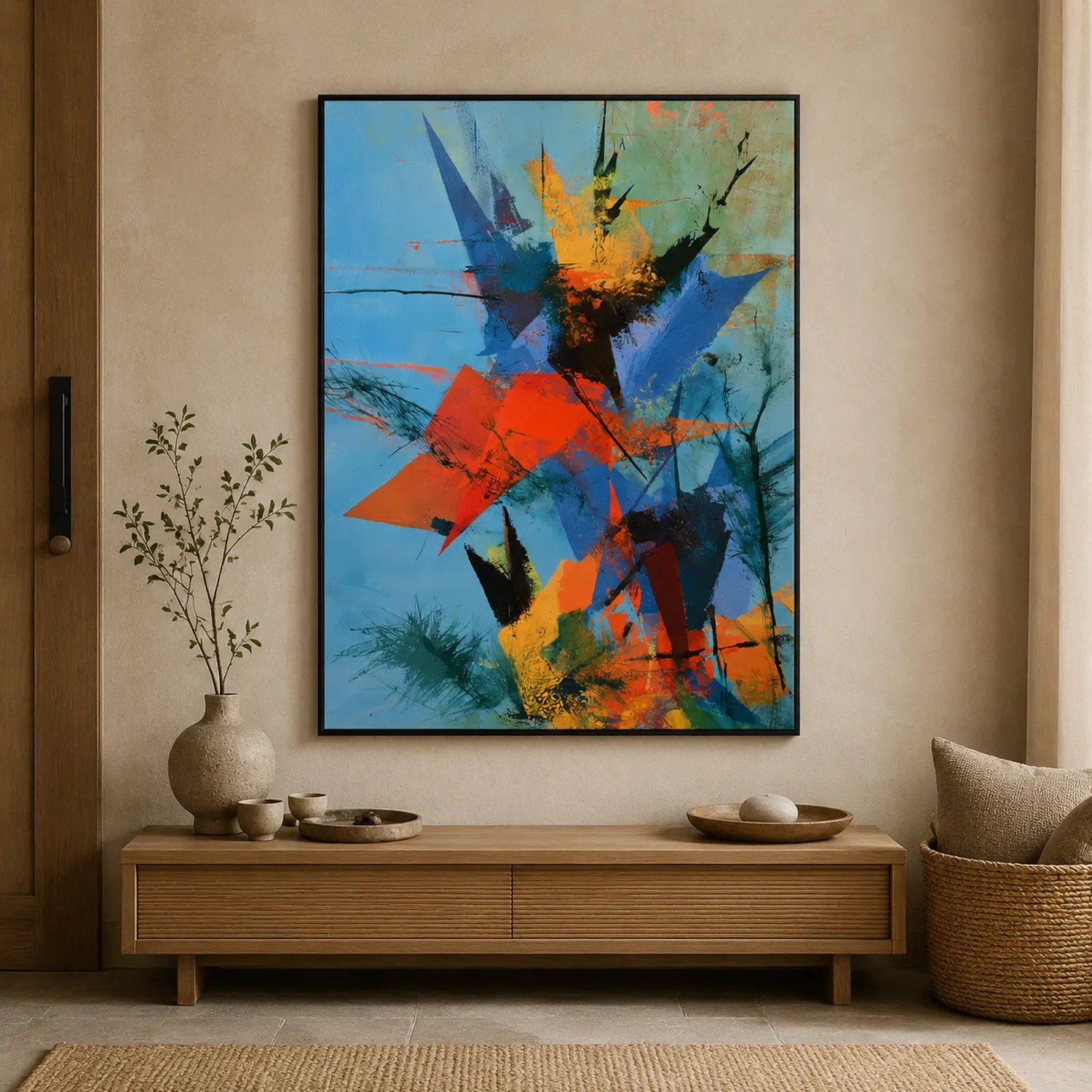 red-pennant-blue-abstract-wall-art-entryway-1 P037 | Red Pennant – Blue Abstract Wall Art