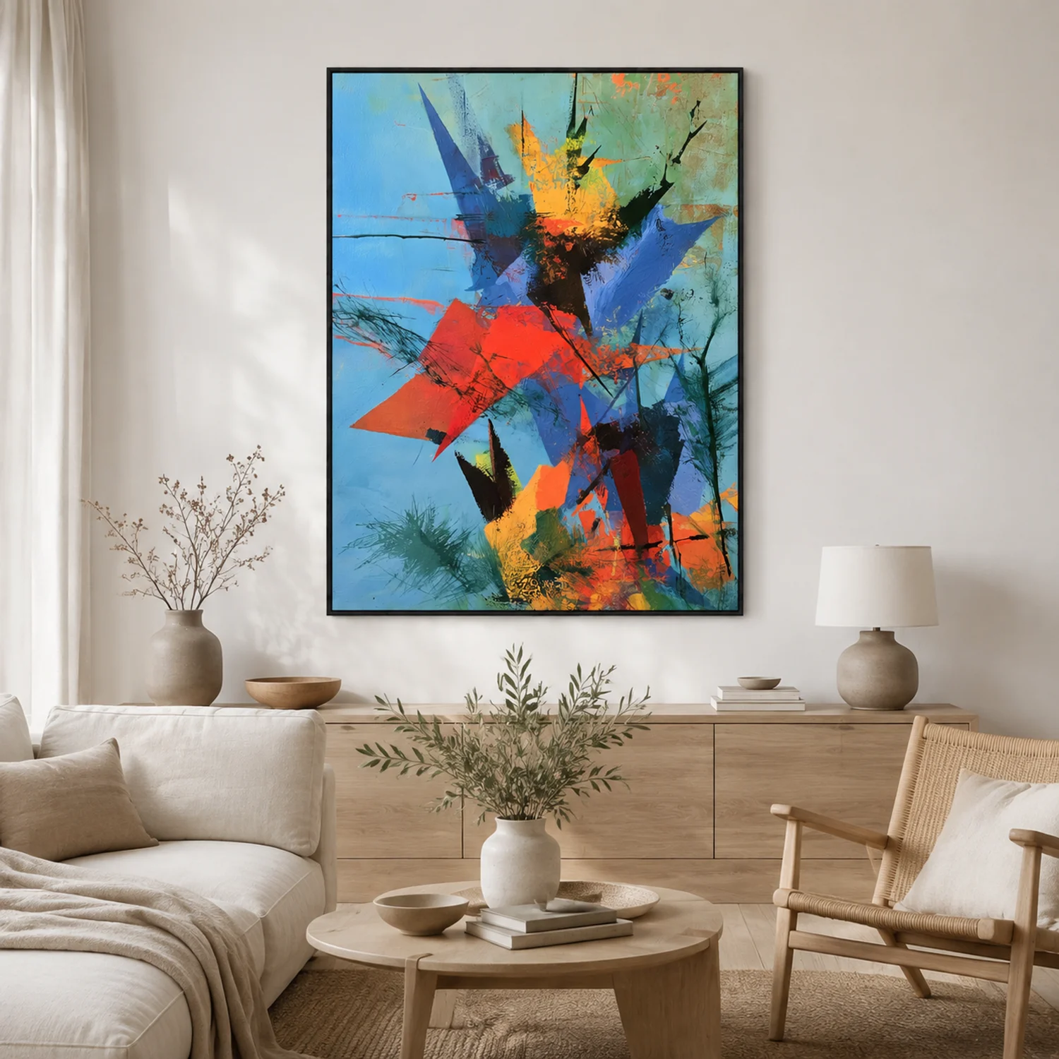 red-pennant-blue-abstract-wall-art-living-room-1 P037 | Red Pennant – Blue Abstract Wall Art