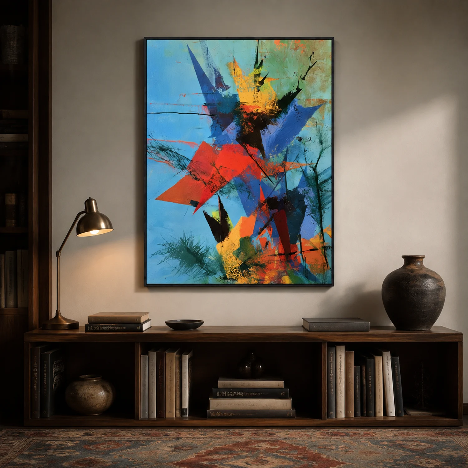 red-pennant-blue-abstract-wall-art-office-1 P037 | Red Pennant – Blue Abstract Wall Art