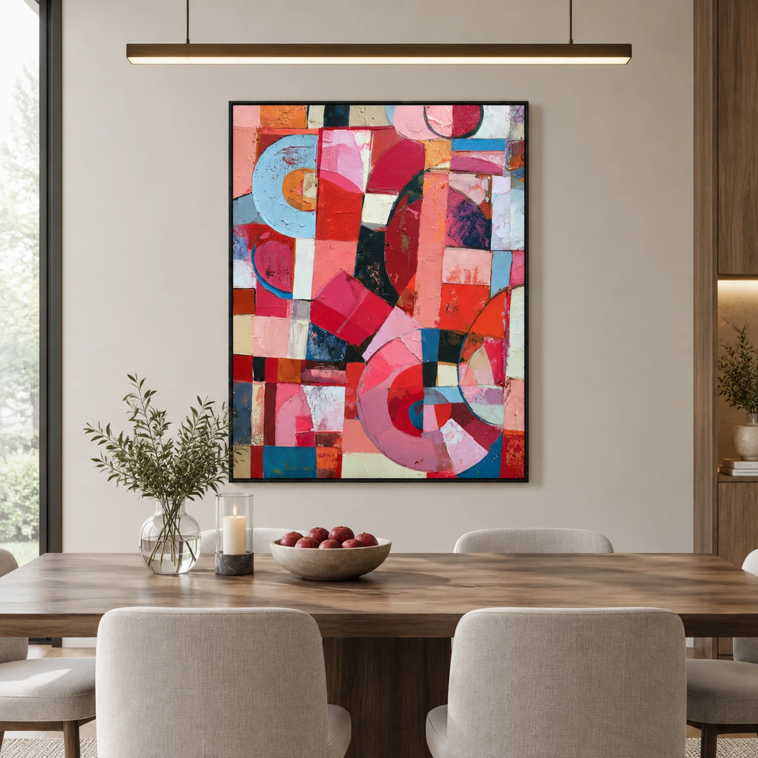 red-pivot-pink-abstract-wall-art-dining-room-1 P061 | Red Pivot – Pink Abstract Wall Art