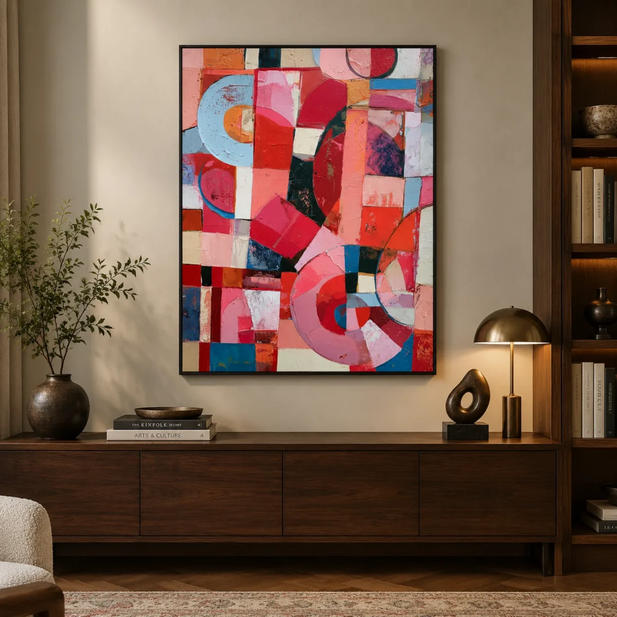 P061 | Red Pivot – Pink Abstract Wall Art