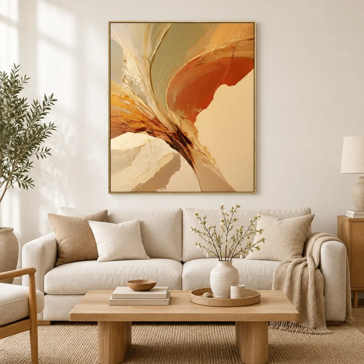 P075 | Terracotta Sweep – Beige Abstract Canvas