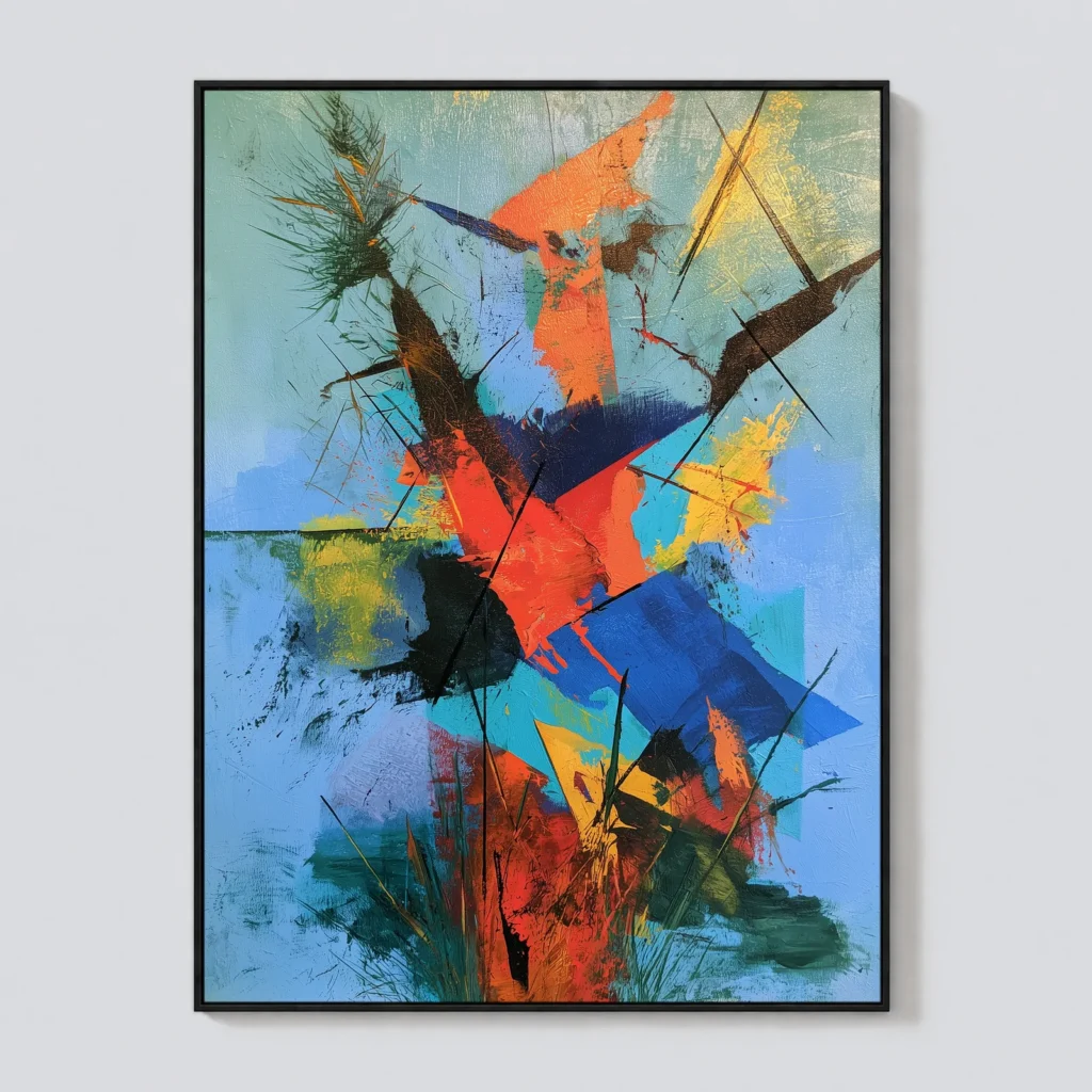 P038 | The Red Spire – Blue Abstract Wall Art