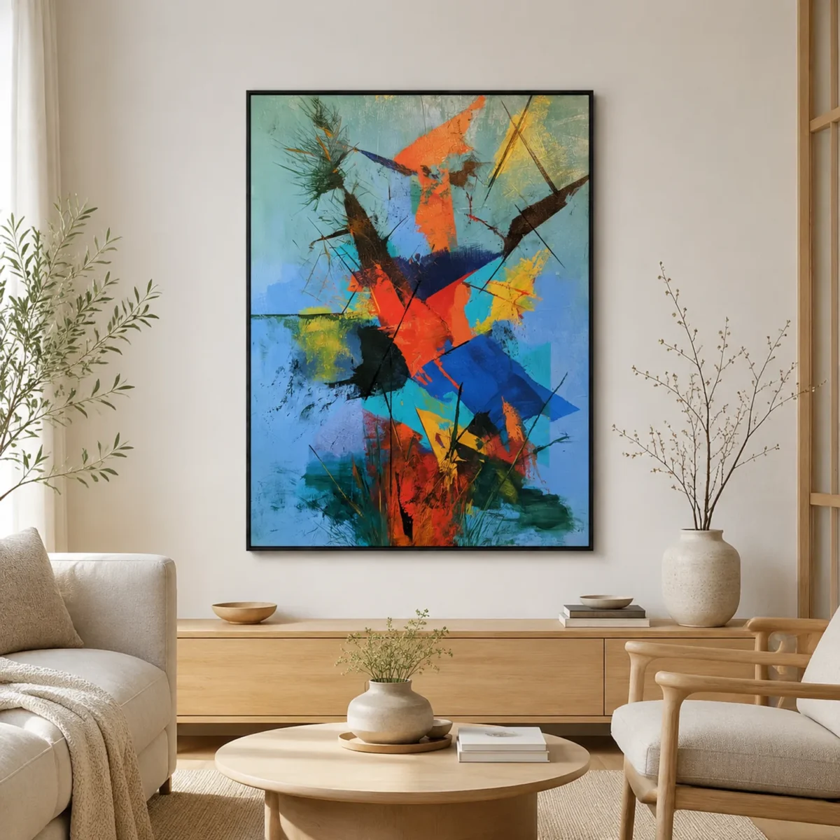 P038 | The Red Spire – Blue Abstract Wall Art