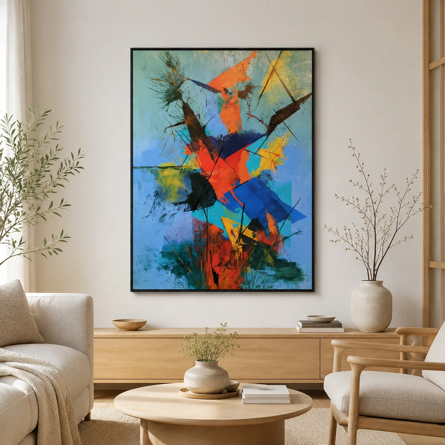 the-red-spire-blue-abstract-wall-art-living-room-1 P038 | The Red Spire – Blue Abstract Wall Art