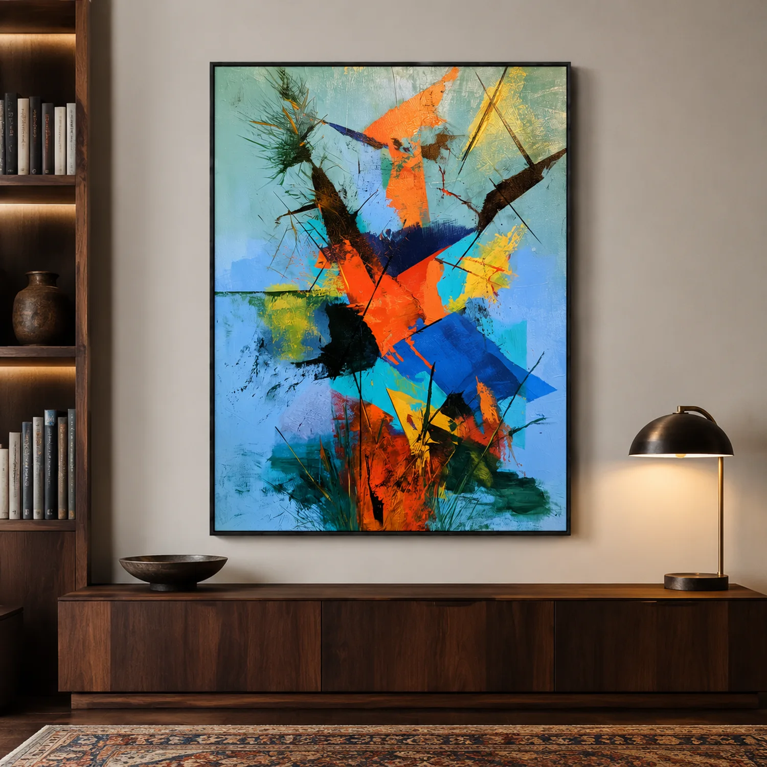 the-red-spire-blue-abstract-wall-art-office-1 P038 | The Red Spire – Blue Abstract Wall Art