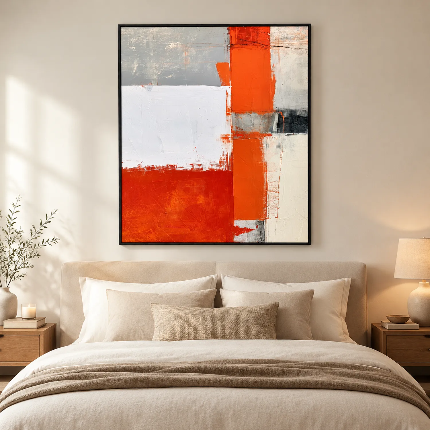 vertical-ember-orange-abstract-wall-art-bedroom-1 P054 | Vertical Ember – Orange Abstract Wall Art