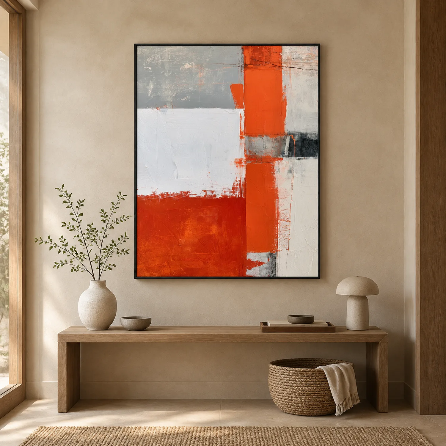 vertical-ember-orange-abstract-wall-art-entryway-1 P054 | Vertical Ember – Orange Abstract Wall Art