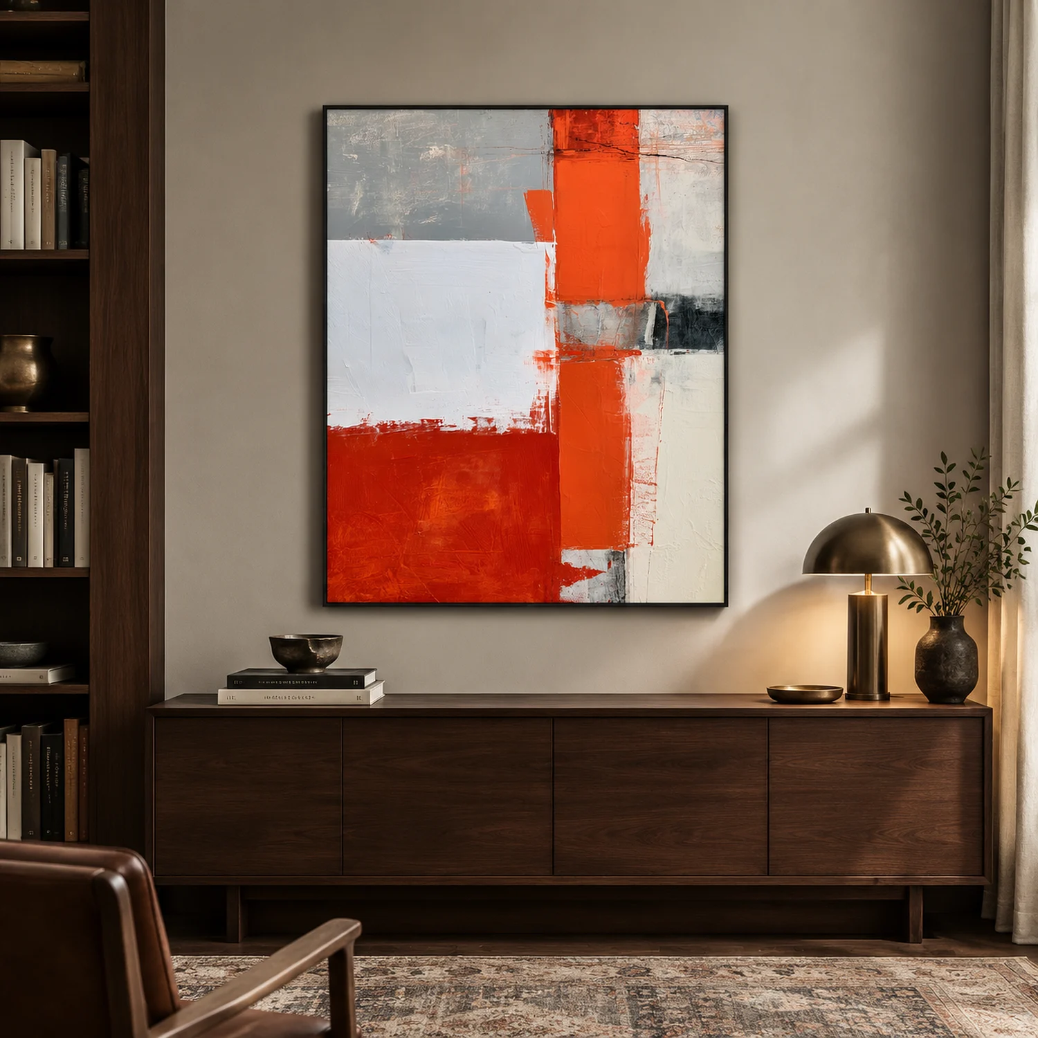 vertical-ember-orange-abstract-wall-art-office-1 P054 | Vertical Ember – Orange Abstract Wall Art