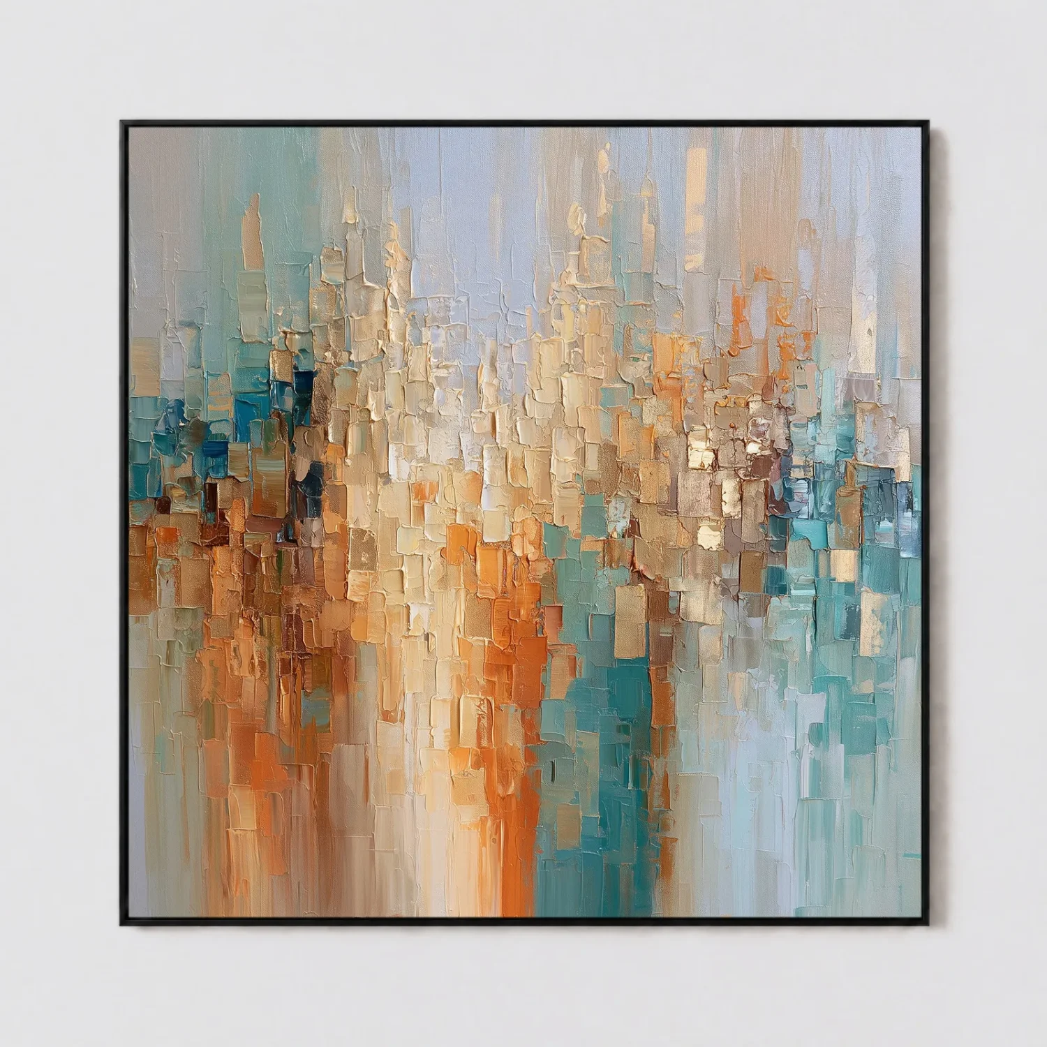 S041 | Amber Grid – Blue Orange Abstract Wall Art