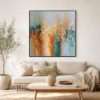 S041 | Amber Grid – Blue Orange Abstract Wall Art