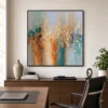 S041 | Amber Grid – Blue Orange Abstract Wall Art