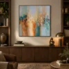 S041 | Amber Grid – Blue Orange Abstract Wall Art