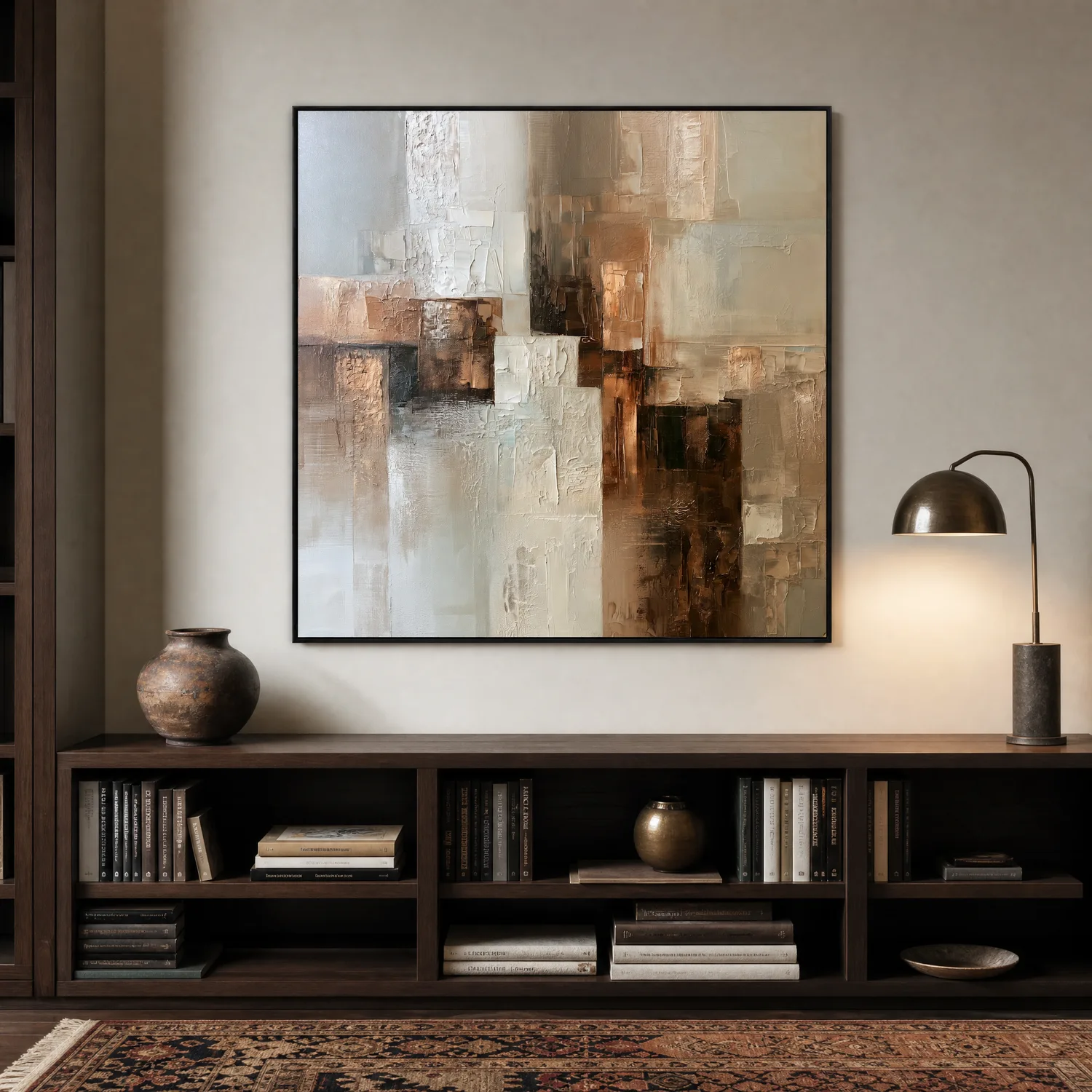 broken-facade-neutral-abstract-painting-display-02 S061 | Broken Facade – Neutral Abstract Painting