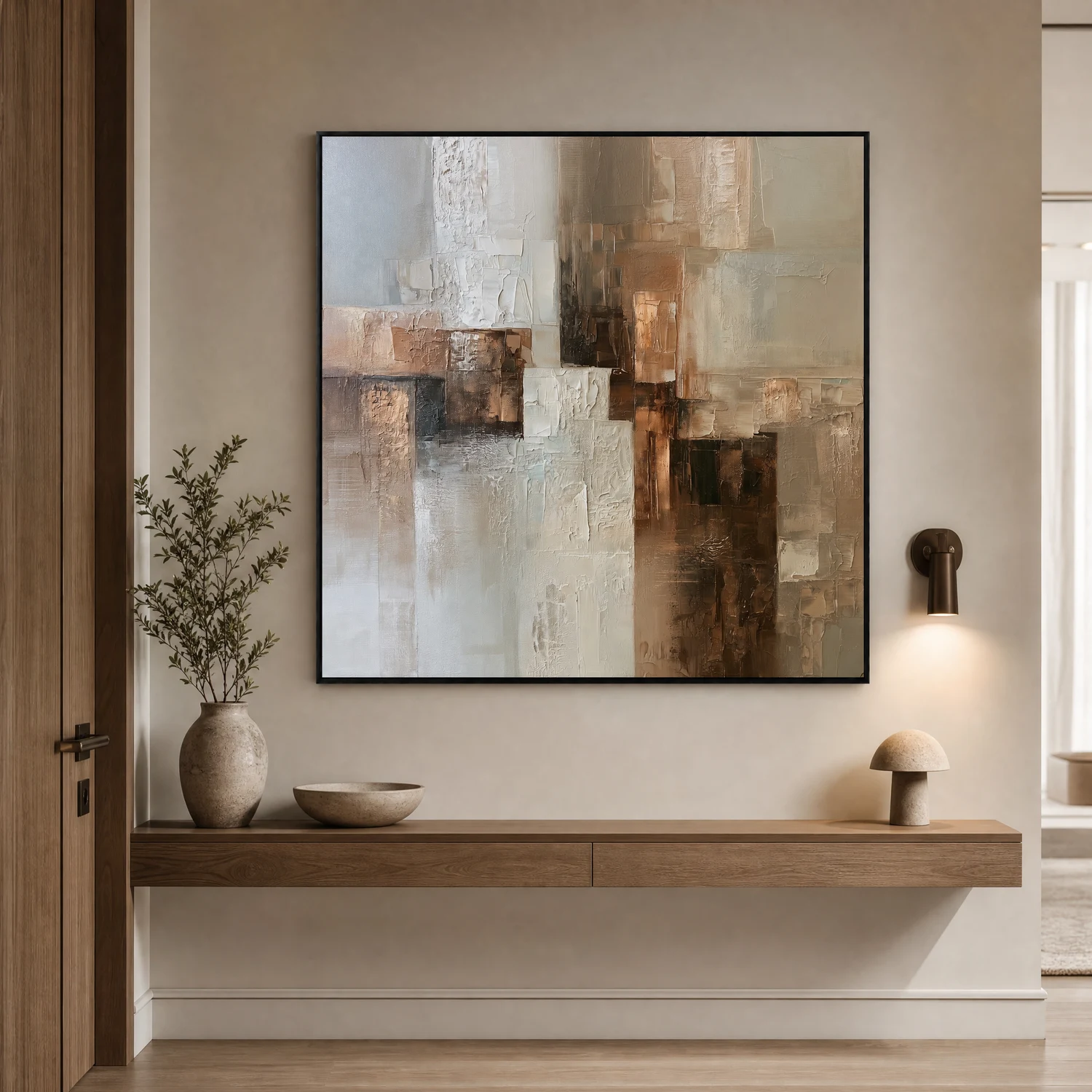 broken-facade-neutral-abstract-painting-display-04 S061 | Broken Facade – Neutral Abstract Painting