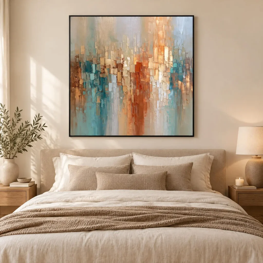 S042 | Burnt Axis – Blue Orange Abstract Wall Art